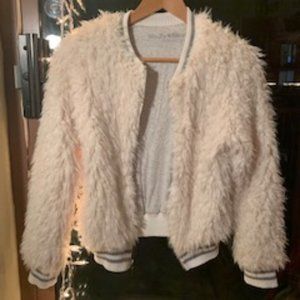 White Faux Fur Zip Up Coat